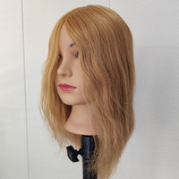 Tête de mannequin féminin 100% cheveux humains 14 pouces # Tête d'entraînement réaliste pour coiffure et cosmétologie, 8 fonctions de coiffage, pour formation de barbier