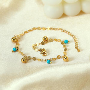 <span class=keywords><strong>Tobillera</strong></span> de acero inoxidable chapada en oro directa de fábrica de joyería con cuentas de turquesa pulsera de moda impermeable para niñas - Product Image 4