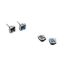 Boucles d'oreilles magnétiques à clipser sans perçage, vente en gros, trèfle irrégulier bleu pailleté et émail noir, pour soirée