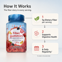 Gummies de fibres sans sucre à marque privée, 5g par portion, santé digestive, saveur baies et pêche, 90 unités, vente en gros