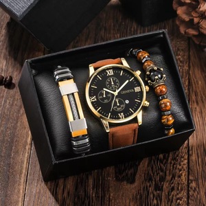 Reloj <span class=keywords><strong>de</strong></span> <span class=keywords><strong>Pulsera</strong></span> <span class=keywords><strong>de</strong></span> Cuarzo <span class=keywords><strong>de</strong></span> Lujo para Hombre, Deportivo, Casual, 3 Piezas/Set, con Brazalete, Joyería <span class=keywords><strong>de</strong></span> Moda para Negocios, Regalo, Caja <span class=keywords><strong>de</strong></span> Aleación, Correa <span class=keywords><strong>de</strong></span> Cuero y Cristal - Product Image 1