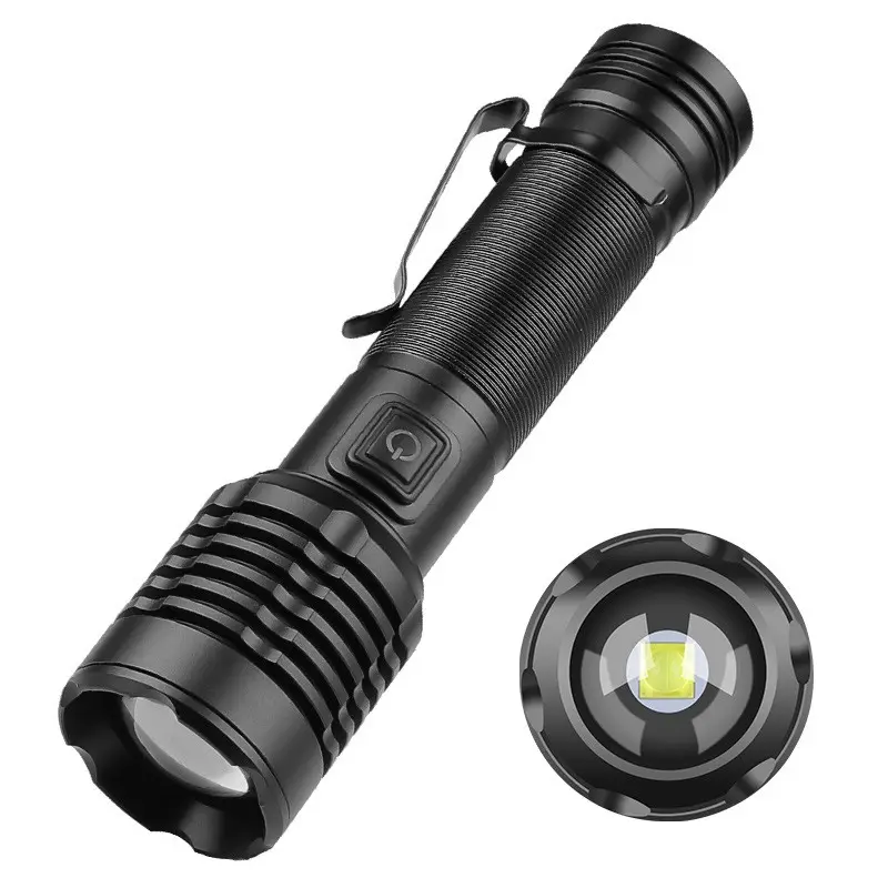 8000LM XHP50 LED Lampe de poche puissante Type-C Rechargeable Zoomable Flash Light Power By Battery High Power Led Flashlight