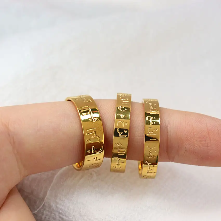 Anello a fascia in acciaio inossidabile personalizzato gioielli ipoallergenici 18K placcato oro sigaro nastro arabico anello da donna