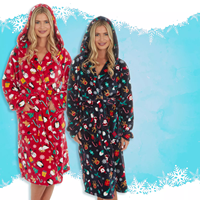 Peignoir de bain grande taille pour femme, robe de chambre à capuche en flanelle polaire, longueur genou, pour Noël, pour adultes