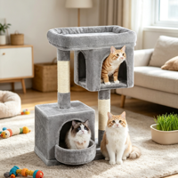 Arbre à chat en bois écologique, fabrication directe usine, emballage carton, 2 niveaux, 75 cm, mobilier pour animaux de compagnie, OEM