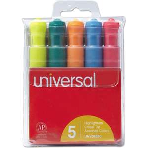 Juego de Marcadores Fluorescentes Universal 08860, Colores Fluorescentes, Paquete de 5, Punta Plana para Uso Escolar, Marcador de Escritorio - Product Image 3