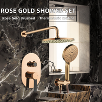 Ensemble de douche et baignoire thermostatique encastré 2 voies en or rose brossé effet cascade
