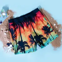 Pantaloncini da spiaggia da uomo elasticizzati in vita con stampa hawaiana OEM pantaloncini da bagno sostenibili a prova di acqua estivi costumi da bagno in cocco Plus Size