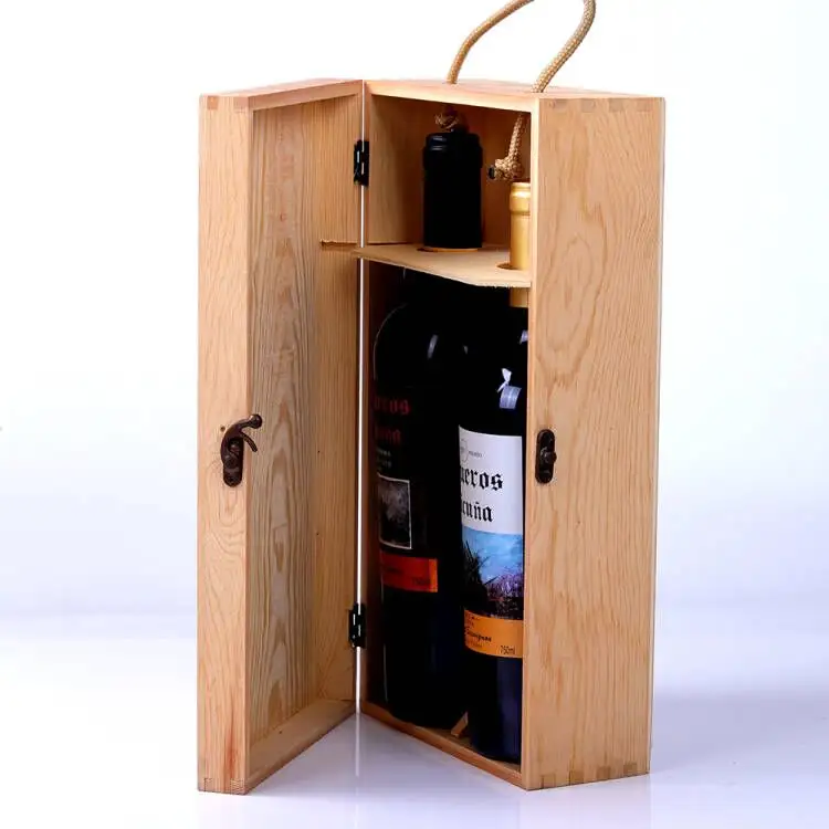 نمط جديد الجوف اثنين زجاجة الصلبة زجاجة نبيذ صندوق هدية خشبي