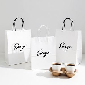 Bolsas de Papel Personalizadas para Tiendas de Bebidas, Mini Bolsas Plegables Rosadas y Marrones con Impresión de Logotipo - Product Image 2