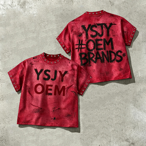 OEM Maßgeschneidertes Y2K High Street Acid Washed T-Shirt Vintage Distressed Übergroßes T-Shirt mit Metallösen Bemaltes Grunge Herren-T-Shirt - Product Image 1