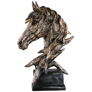 Nordic Luxury Resin Art Crafts Horse Arts Hallway Table Desktop Display Copper Sandstone Horse Head Ornaments Decorative Crafts