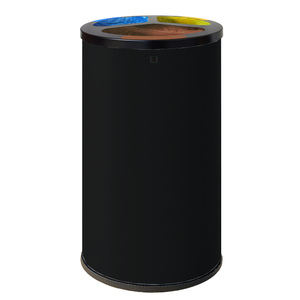 Contenitore per Rifiuti Riciclabili Cilindrico in Metallo Nero con 3 Aperture P-86 - Product Image 1