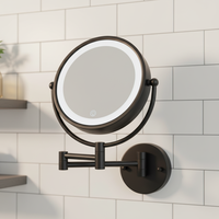 Miroir cosmétique mural circulaire moderne OEM ODM de 8,5 pouces, double face, LED, 3 couleurs, lumières à intensité variable, grossissant, pliable