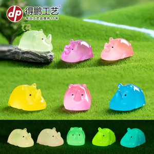 <b>Miniature</b> Rhinoceros Figurine Resin Animal Garden Ornament Lighted Desktop Decor Glossy Finish Multi Color Options - Product Image 5