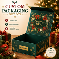 Boîte cadeau magnétique personnalisée vert foncé pour Noël, avec impression florale dorée, boîte rigide pour coffret cadeau de Noël, emballage OEM