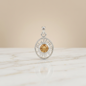 Colgante de Citrino en Tono Plateado, Colgante de Sol con Piedra Redonda Facetada, Joyería con Diseño de Rayos de Sol, Colgante Celestial Ovalado con Diseño Calado, Estilo Bohemia, Regalo - Product Image 3