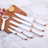 Set de Couteaux de Cuisine Japonais-Suisse en Acier Inoxydable Effet Marbré 7 Pièces avec Bloc de Rangement