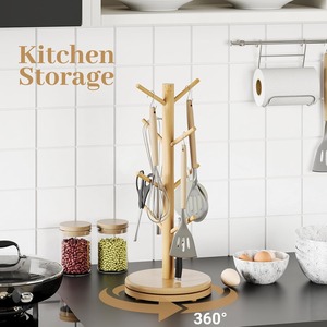 Sturdy Stand for Large Cups Non-Slip Bamboo Mug Tree with Thick Base Rotating Wooden Coffee Mug Holder for Countertop - Product Image 5