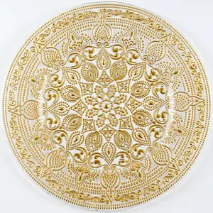 outdoor tableware golden clear vintage Morocco glass crystal gold 13 inch charger plate for luxury wedding rentals
