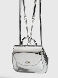 Mochila de cuero encerado plateado para mujer, bolso escolar de cadena a la moda, mochila de viaje con diseño único y estilo nicho - Product Image 4