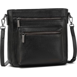 Sac bandoulière en cuir véritable pour femme, couleur unie, style classique, fermeture éclair, durable, usage quotidien, toutes saisons - Product Image 1
