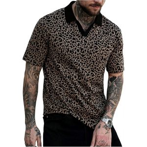FOXA Camisa polo con estampado de leopardo para hombre, manga corta, transpirable, informal, para verano - Product Image 1