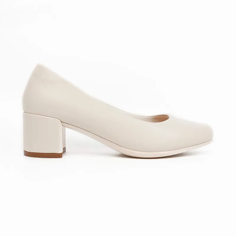 Witte Pu Lederen Blokhak Formele Schoenen Dames Zachte Binnenzool Hotel Uniform Dames Kantoorschoenen Hakken