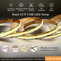 Bande LED COB sans points, blanc réglable, 24V, 608 LED/m, 2700K, 3000K, 4000K, 6500K, ruban FCOB flexible, CRI90 élevé, télécommande, CE