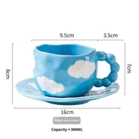 Tasse à café créative avec anse perlée, soucoupe faite à la main, tasse à eau en forme de nuage, tasse à thé de l'après-midi, tasse en céramique mignonne peinte à la main