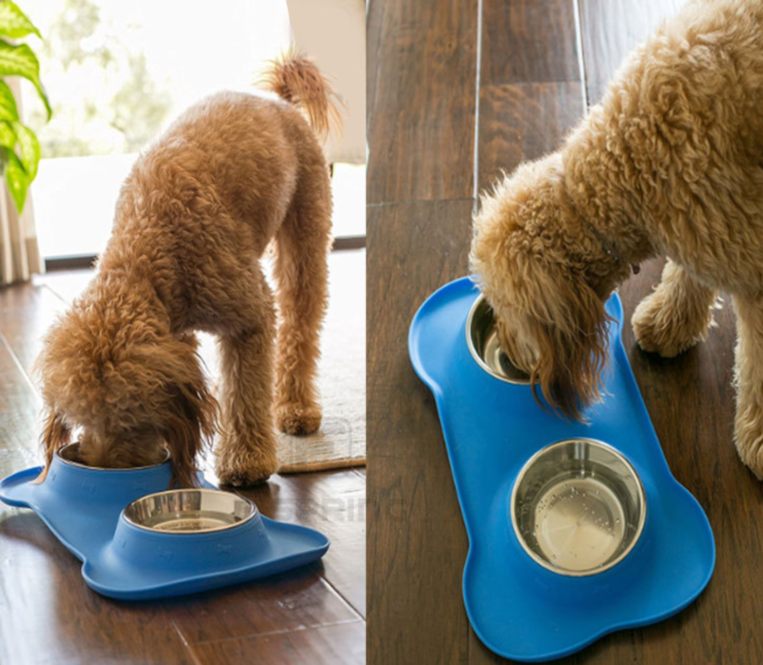 Sample Available Non-Slip Eco-friendly Mat with Pet Bowl and Food Feeder Silicone Foldable Double Stainless Steel Dog Bowls