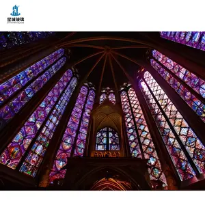 定制教堂图案设计绝缘钢化彩色玻璃仿古彩色玻璃图案