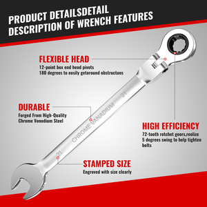 Bộ cờ lê ratchet 12 chiếc, 72 răng, dụng cụ bảo trì gia dụng, đầu điều chỉnh - Product Image 2