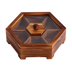 Caja redonda de madera maciza para frutos secos con compartimentos para el hogar, sala de estar, almacenamiento de dulces y aperitivos, caja de almacenamiento decorativa - Product Image 5