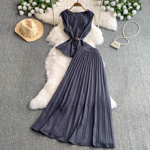 Ensemble jupe plissée taille haute et débardeur sans manches <span class=keywords><strong>nouvelle</strong></span> <span class=keywords><strong>collection</strong></span> mode été pour <span class=keywords><strong>femme</strong></span> - Product Image 5