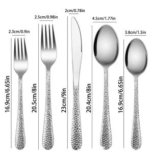 Lots de couverts en acier inoxydable martelé pour la restauration : couteaux, fourchettes, cuillères et cuillères à dessert pour mariages et restaurants - Product Image 2