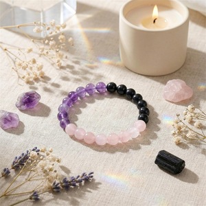 <span class=keywords><strong>Bracelet</strong></span> de perles mélangées en obsidienne européenne et américaine, améthyste et cristal rose, aux vertus curatives - Product Image 2