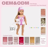 Vêtements pour poupée de 18 pouces, maillot de bain rose à imprimé cygne d'été, ensemble de maillot de bain pour poupée avec bonnet de bain