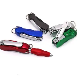 Custom LOGO promotion plastic ball pen Nail Cutter folding keychain pen