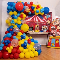 Kit de guirlande de ballons de cirque en latex rouge, jaune et bleu, 18 ballons de 10 pouces, thème magique pour la décoration de fête d'enfants, logo personnalisé, support OEM