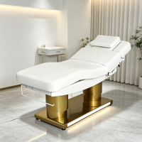 Lit de massage chauffant électrique à base dorée, 3 moteurs, réglable, lit de beauté facial, télécommande manuelle, lit de soin spa