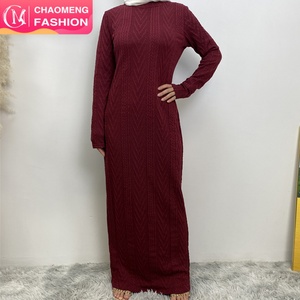 6435-1# New Winter <b>Dress</b> Sweater Material Slim Sleeves Fashionable Warm Muslim Women Classy Long <b>Dress</b> - Product Image 1