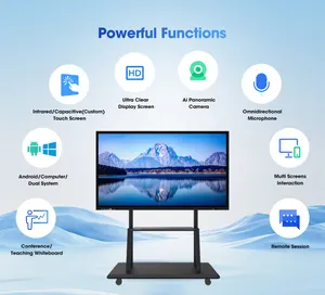 Harga pabrik kustom Monitor interaktif 55 65 75 inci Panel datar layar Multi sentuh papan tulis Digital papan pintar untuk rapat