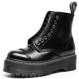Bottes mi-mollet à plateforme pour femmes, grande taille, en cuir de vache véritable, chaussures épaisses pour femmes, <span class=keywords><strong>bottines</strong></span> mi-mollet style universitaire - Product Image 1