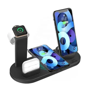 Cargador inalámbrico multifunción 4 en 1, nuevo diseño, QI, con base de carga para reloj inteligente, auriculares para teléfonos móviles