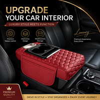 Boîte de rangement pour console centrale de voiture Luxfit en cuir Nappa de luxe, avec double porte-gobelets, poche latérale, emplacement pour téléphone, universel