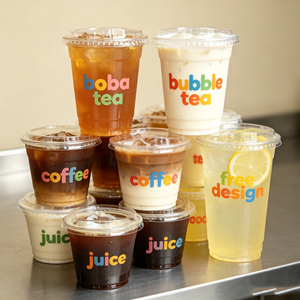 แก้วกาแฟใสขนาด 5 ออนซ์ 8 ออนซ์ 9 ออนซ์ เป็นมิตรกับสิ่งแวดล้อม รีไซเคิลได้ แก้วน้ำผลไม้ ขนาด 90 มม. 12 ออนซ์ แก้วพลาสติก PET พร้อมฝาปิด รับทำโลโก้ตามสั่ง - Product Image 1