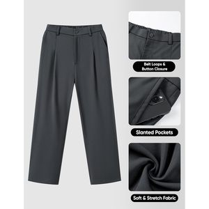Pantalon plissé pour homme FOXA, taille élastique, coupe large, décontracté, anti-plis, en polyester et coton - Product Image 5