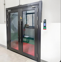 Portes en verre à battants, porte en verre encadrée en acier inoxydable, ignifuge