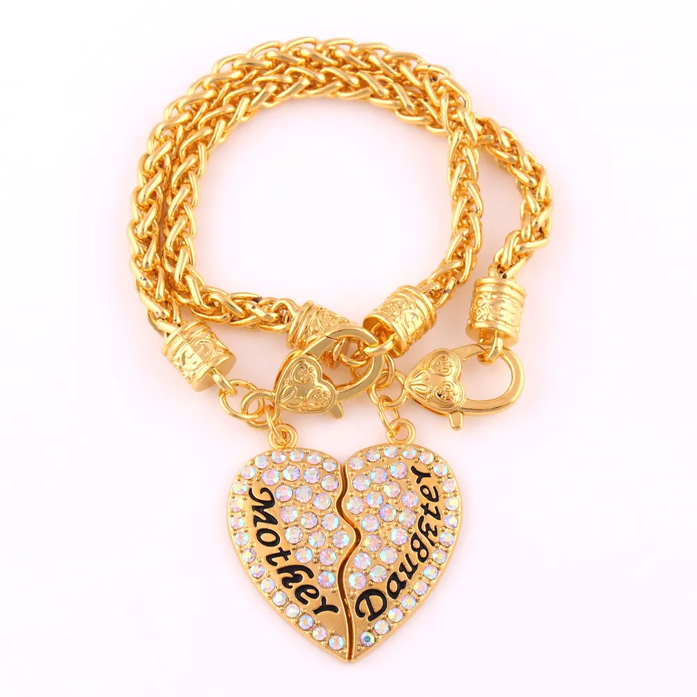 HJ 022 gioielli di moda due pezzi placcati oro mezzo cristallo trasparente a forma di cuore madre figlia per sempre braccialetto braccialetto